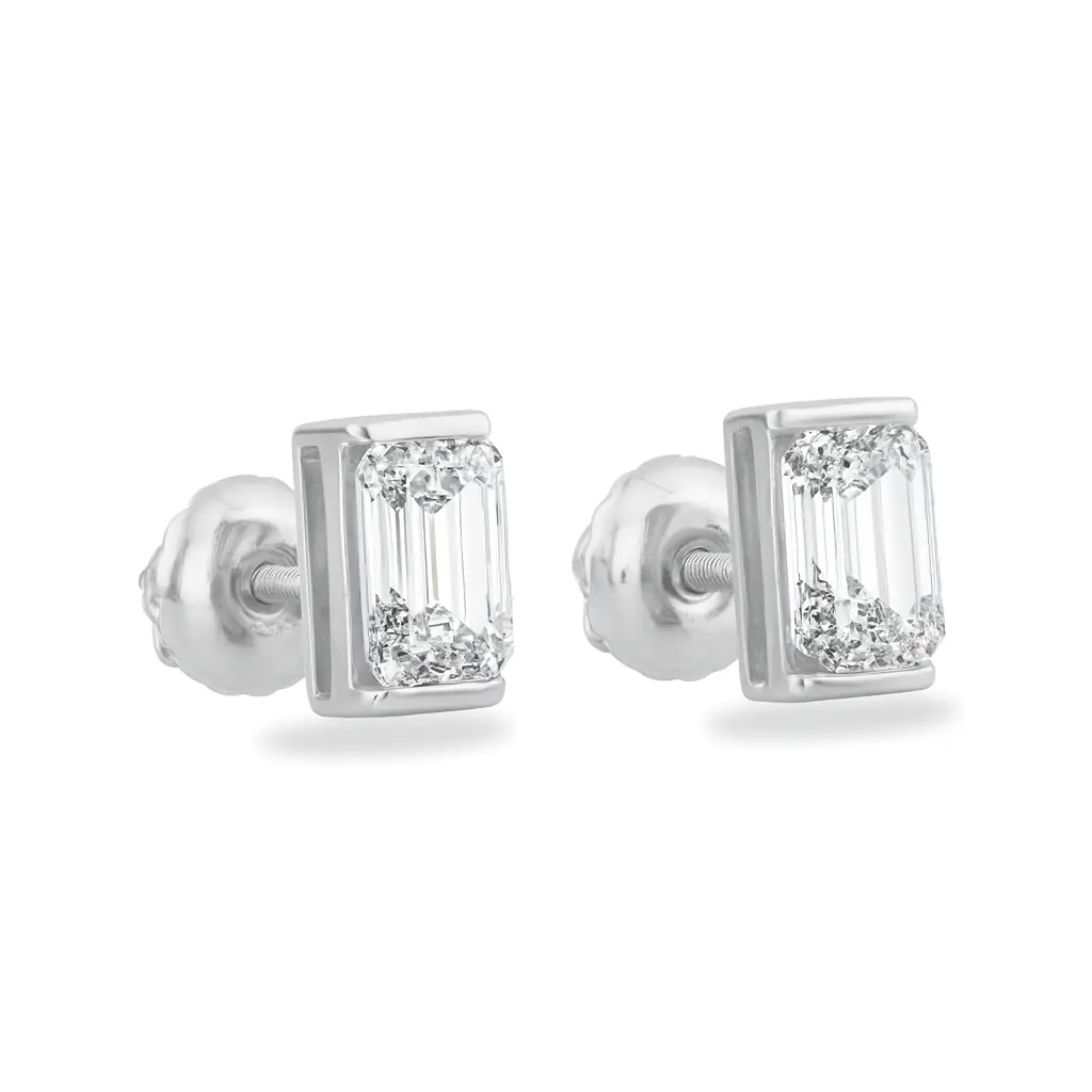 14K Solid Gold Moissanite Emerald Shape Channel Stud Earrings | 6 x 4mm | 1.6 CTW | Screw Back Posts Adora Fine Jewelry