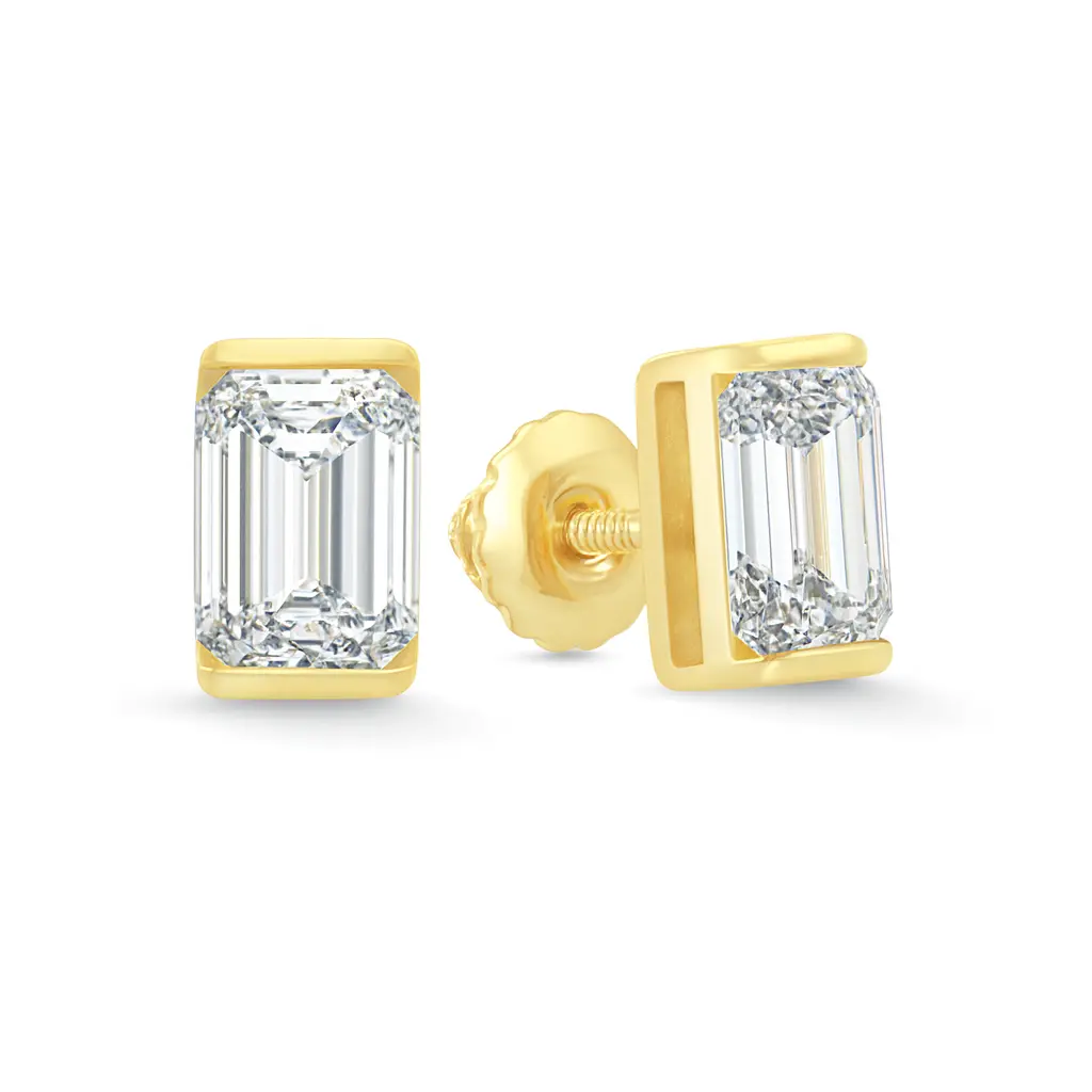 14K Solid Gold Moissanite Emerald Shape Channel Stud Earrings | 6 x 4mm | 1.6 CTW | Screw Back Posts Adora Fine Jewelry