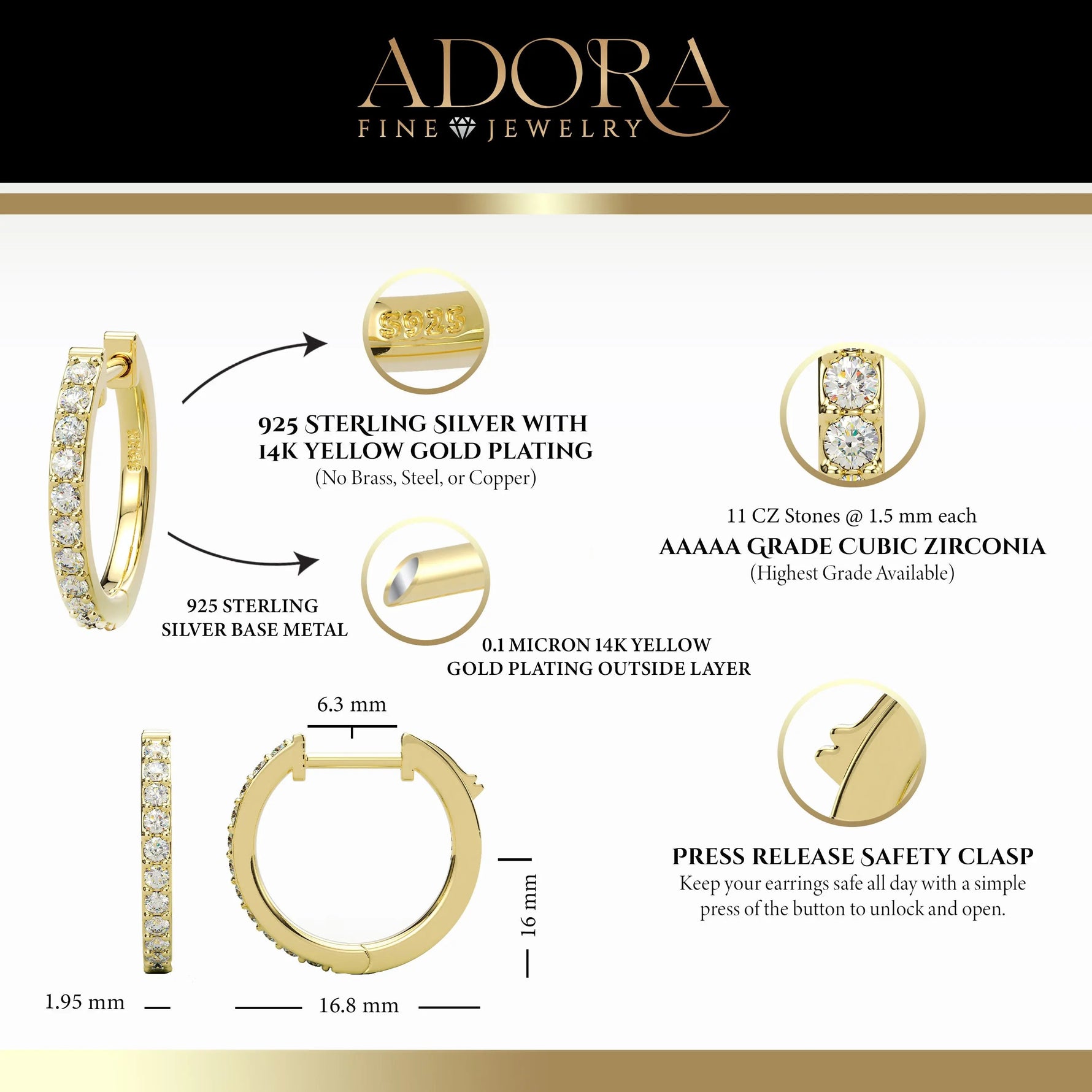 Pave Round Small 16mm Hoop Earrings | 1.5mm Adora Fine Jewelry