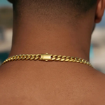 Men’s 18K gold Miami Cuban link chain's box clasp with model