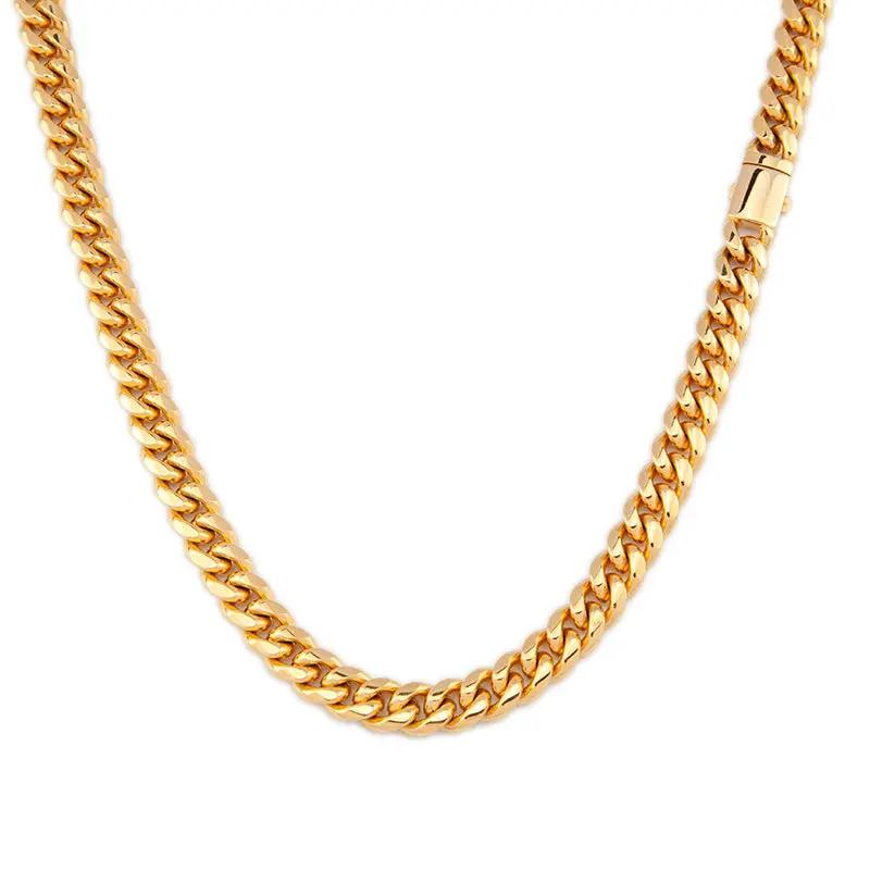 Men’s 18K gold plated over stainless steel Miami Cuban link chain with box clasp