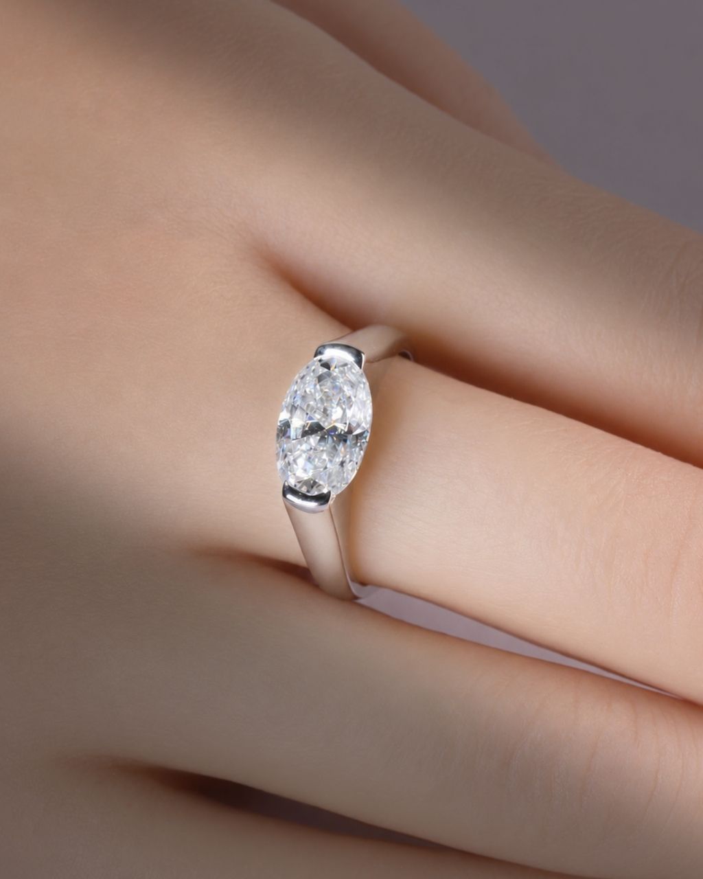 2-Prong Solitaire Oval Moissanite Engagement Ring - 14K Solid Gold