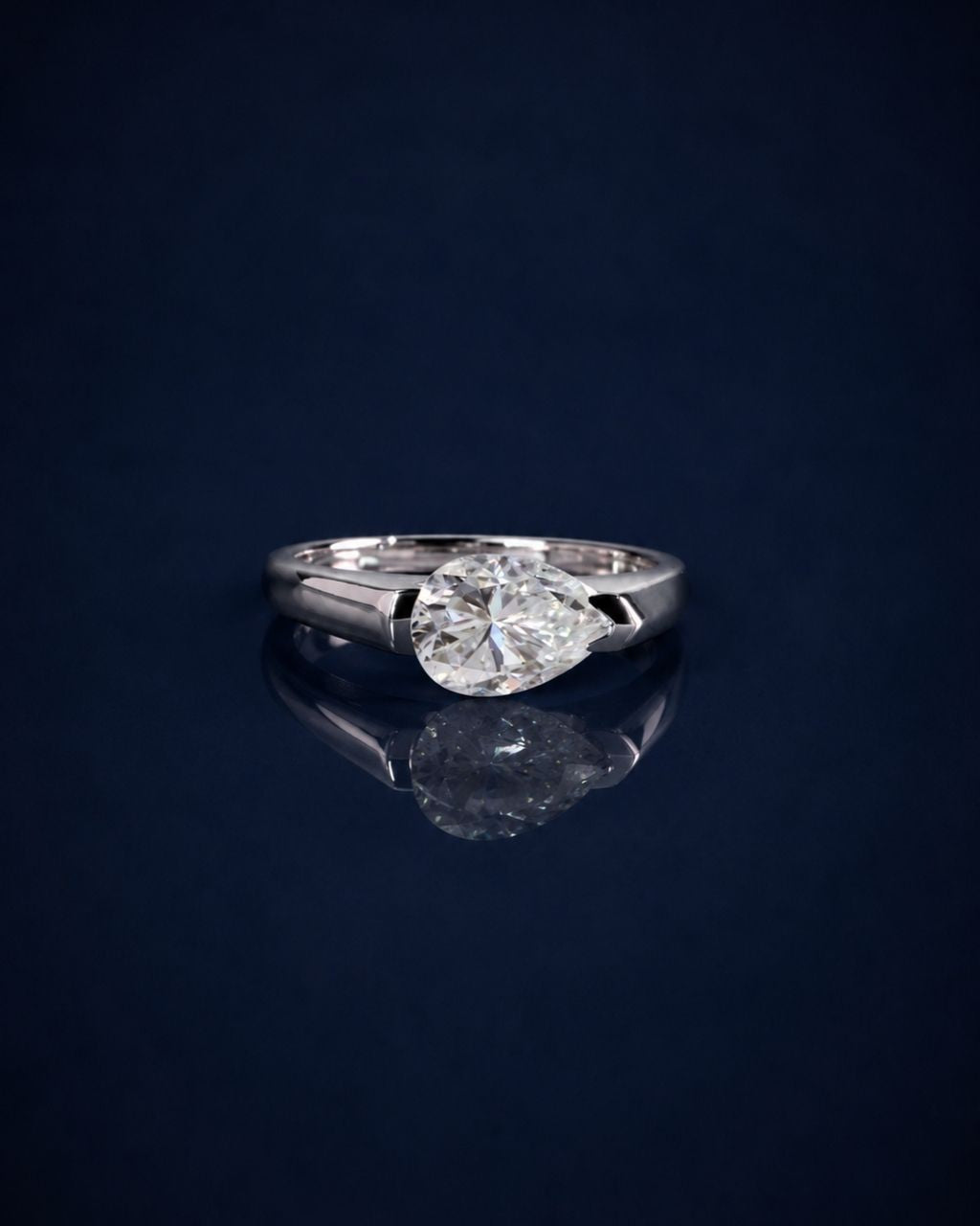 2-Prong Solitaire Pear Moissanite Engagement Ring - 14K Solid Gold