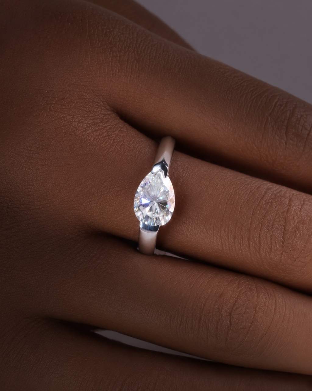 2-Prong Solitaire Pear Moissanite Engagement Ring - 14K Solid Gold
