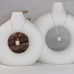 14K Gold Emerald Cut  VVS Moissanite Bezel Pendant Necklace in styling, Adora Fine Jewelry