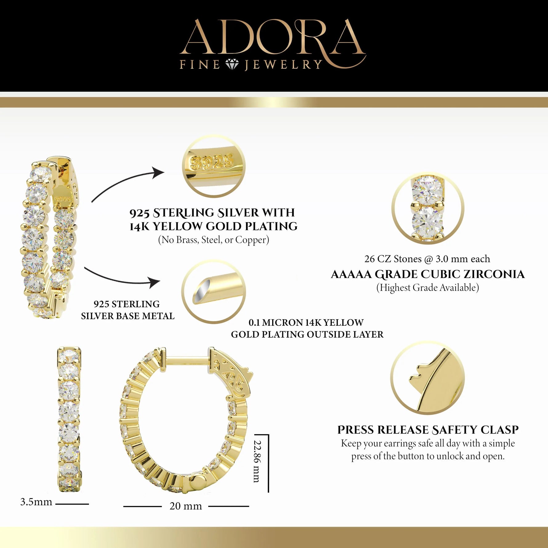 Inside-Outside Oval 24x20mm Small Hoop Earrings | 3.0mm Adora Fine Jewelry