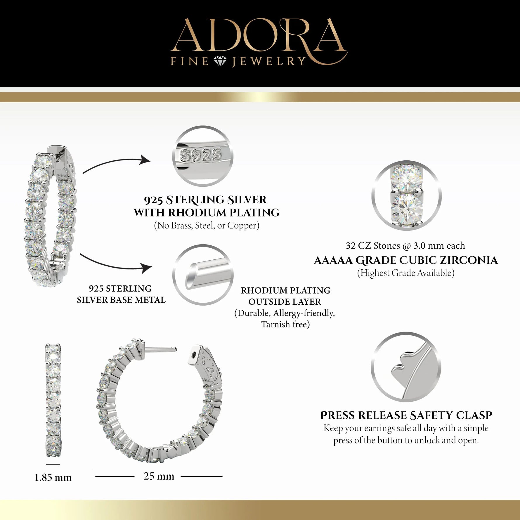 Inside-Outside Round 25mm Medium Hoop Earrings | 3.0mm Adora Fine Jewelry