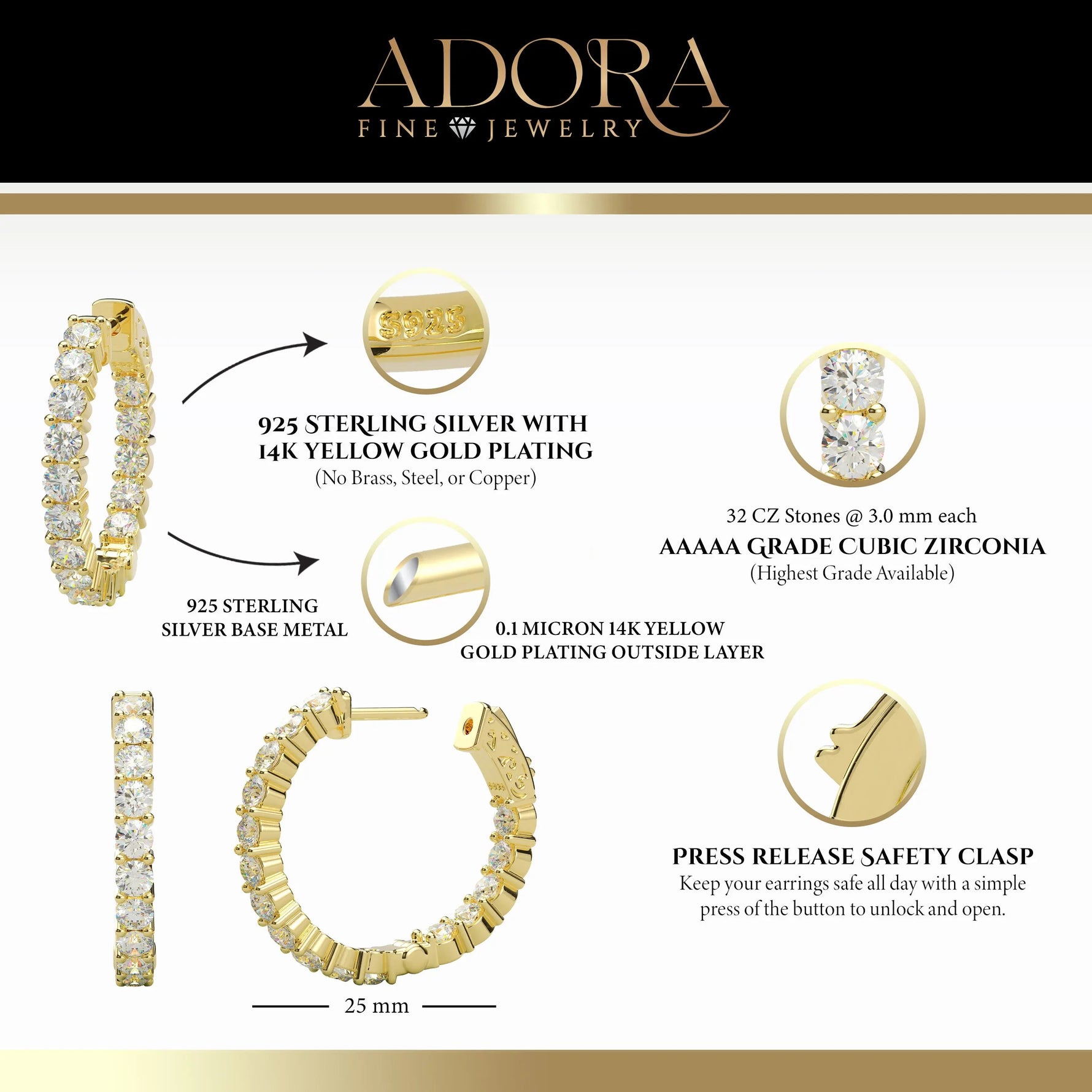 Inside-Outside Round 25mm Medium Hoop Earrings | 3.0mm Adora Fine Jewelry