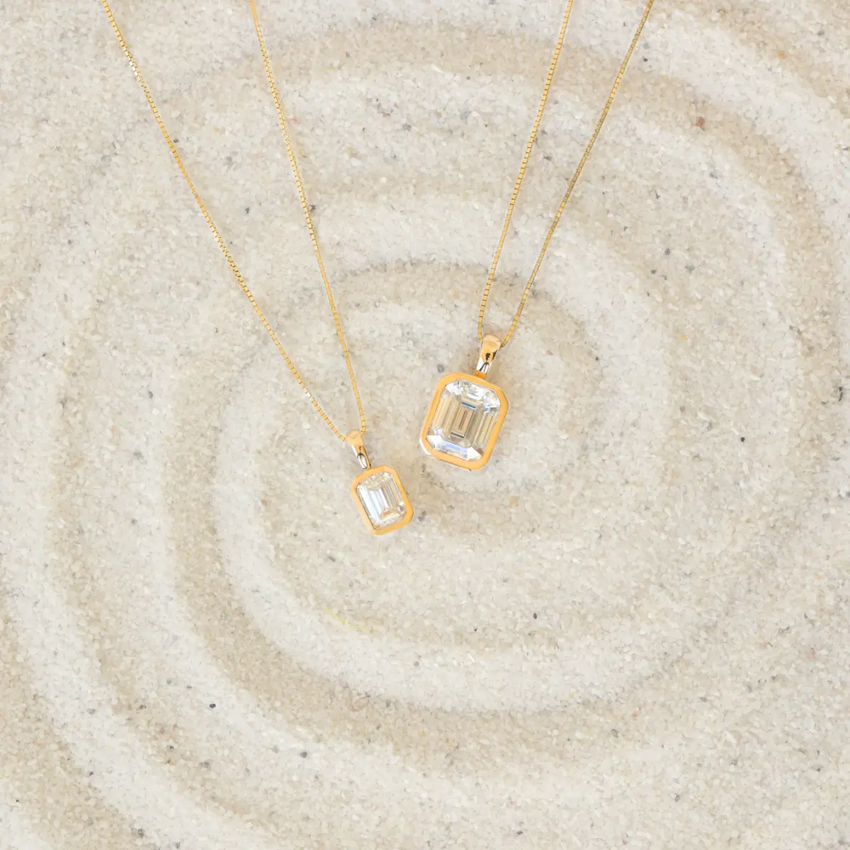 14K Solid Gold Moissanite Emerald Cut Bezel Pendant | 1.10 or 4.0 CTW | Pendant Only Adora Fine Jewelry