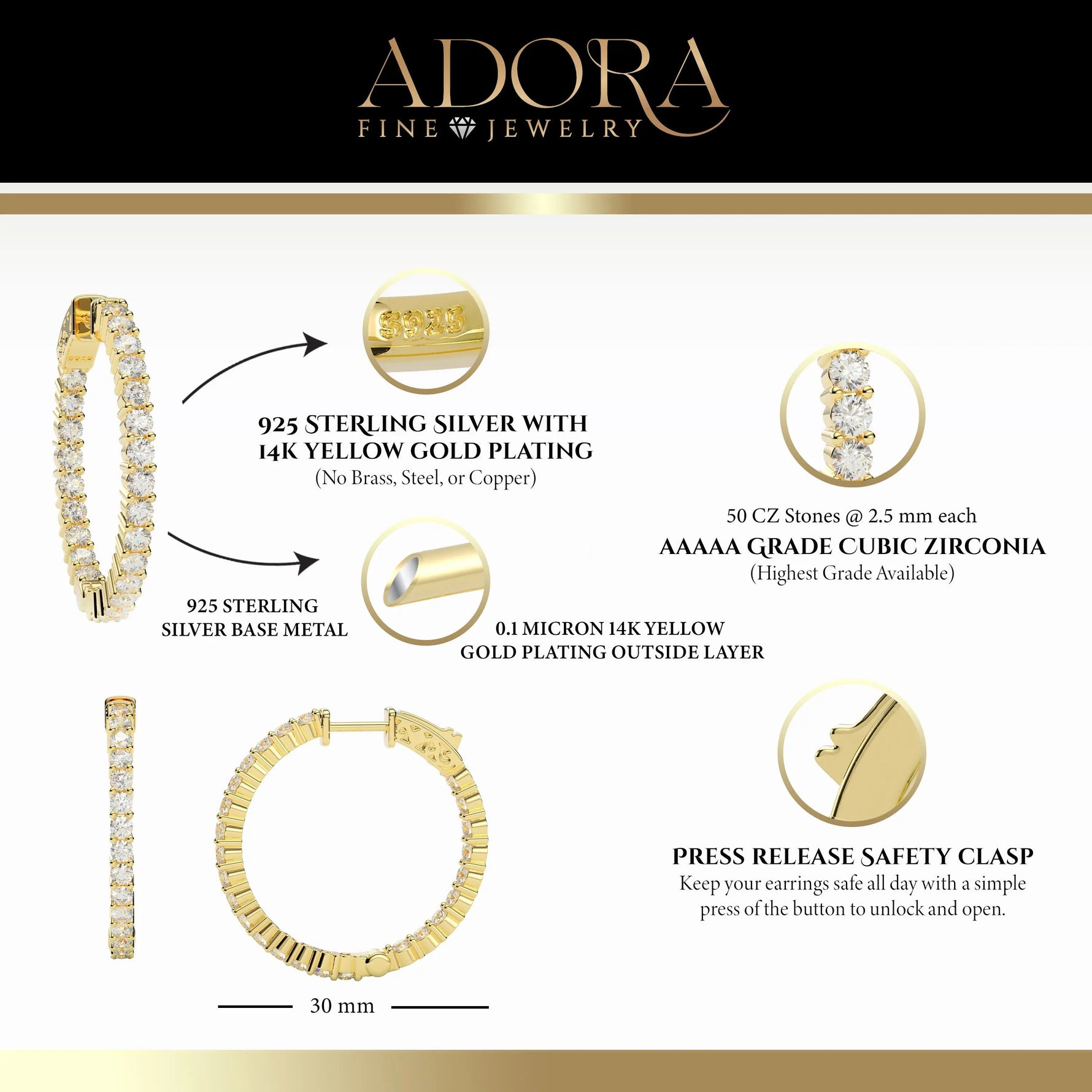 Inside-Outside Round 30mm Medium Hoop Earrings | 2.5mm Adora Fine Jewelry