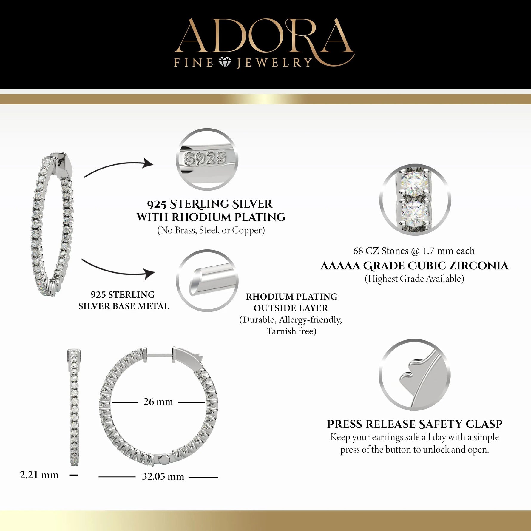 Inside-Outside Round 33mm Medium Hoop Earrings | 1.7mm Adora Fine Jewelry