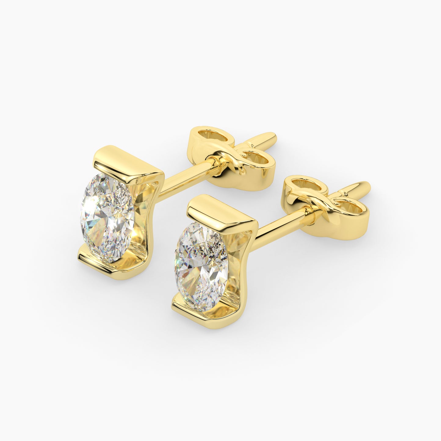 14K Yellow Gold Lab Grown Moissanite Oval Chanel Set Stud Earrings