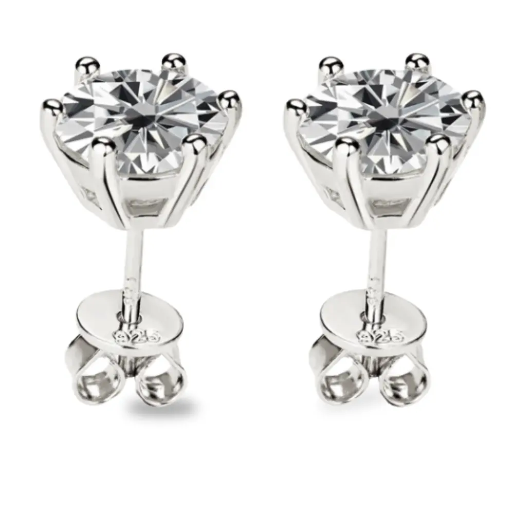 6 CTW Round Moissanite Stud Earrings 14K Yellow Gold Plated over Sterling Silver | 6-Prong Solitaire | Adora Fine Jewelry Adora Fine Jewelry