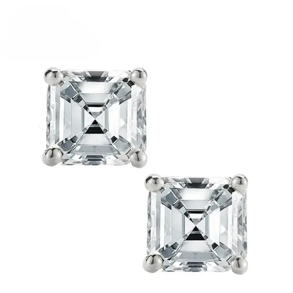 1.5 CTW Moissanite Stud Earrings | Asscher D VVS1 | Sterling Silver | Push Back Minimalist Earrings Adora Fine Jewelry