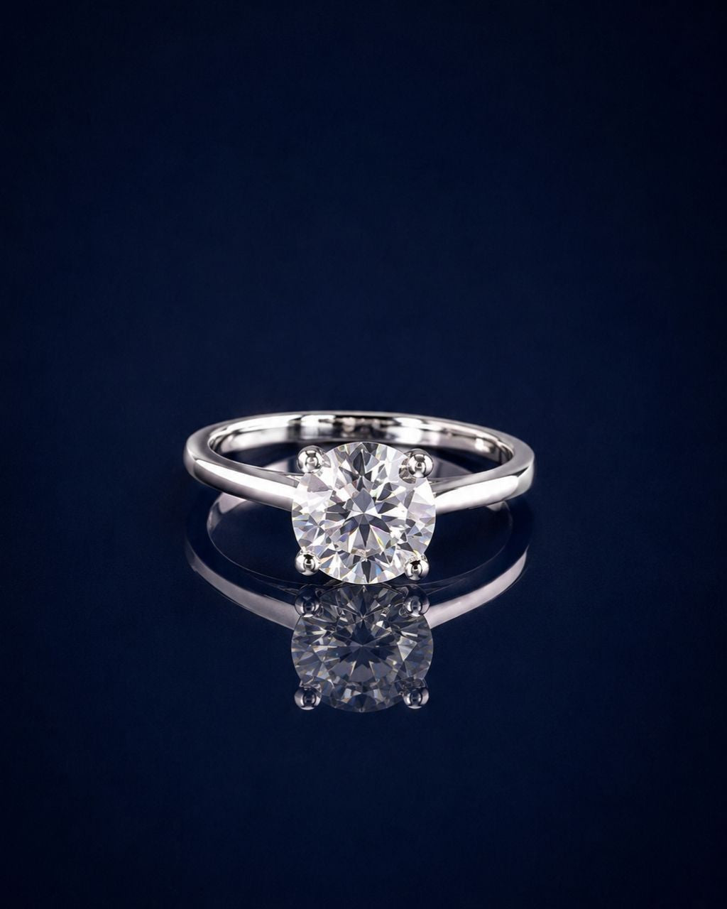 4-Prong Solitaire Round Moissanite Engagement Ring - 14K Solid Gold