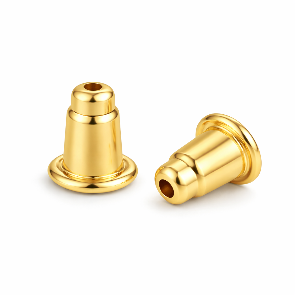 Universal Earring Backs Replacement - Secure Locking Bullet Clutch, 18K Gold & Rhodium Plated Sterling Silver, Fits Screw & Push Back Posts, Two Sizes - Pair