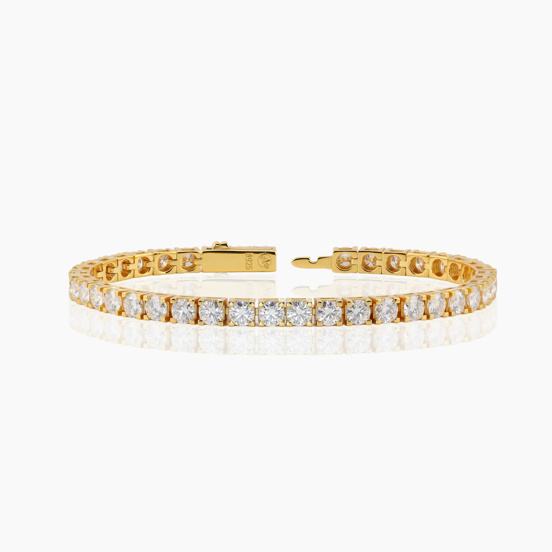 24K Yellow Gold Plated or Rhodium Plated over 925 Sterling Silver Moissanite Classic Tennis Bracelet | Round Cut | Square Setting | 7.0 Inches Adora Fine Jewelry