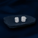 14K White Gold Emerald Cut Moissanite Bezel Stud Earring