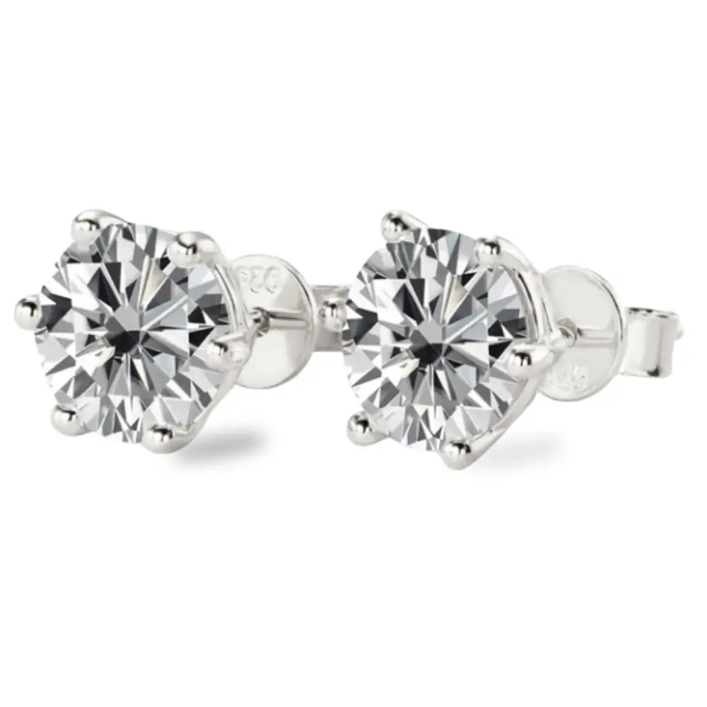 6 CTW Round Moissanite Stud Earrings 14K Yellow Gold Plated over Sterling Silver | 6-Prong Solitaire | Adora Fine Jewelry Adora Fine Jewelry