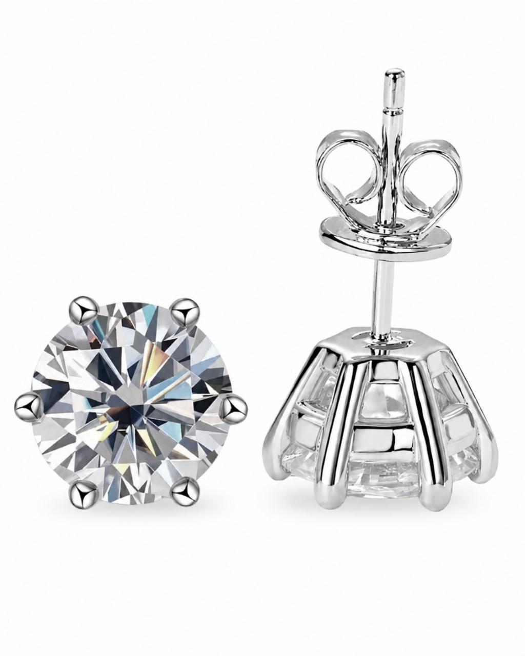 14K Solid Gold 6-Prong Round Moissanite Earrings