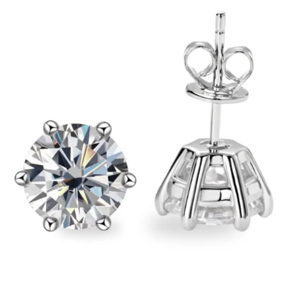 6 CTW Round Moissanite Stud Earrings 14K Yellow Gold Plated over Sterling Silver | 6-Prong Solitaire | Adora Fine Jewelry Adora Fine Jewelry