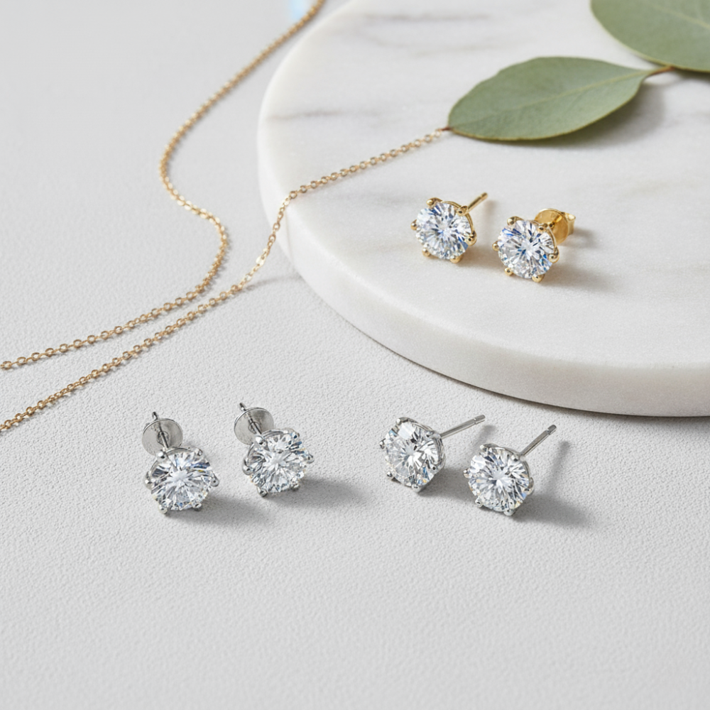 Sterling Silver 6 prong vvs moissanite earrings