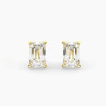 14K Yellow Gold emerald cut moissanite stud earring with push back