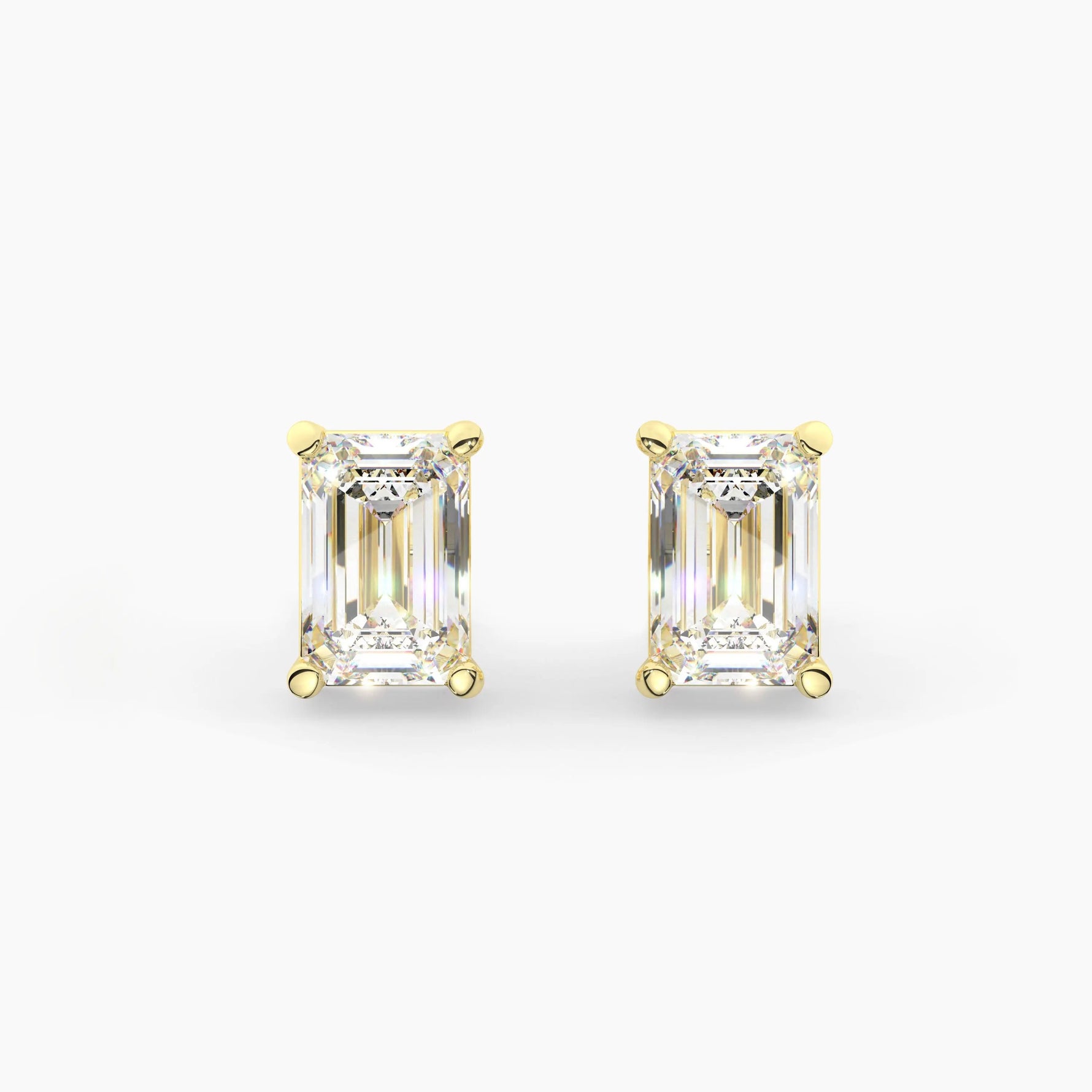 14K Yellow Gold emerald cut moissanite stud earring with push back