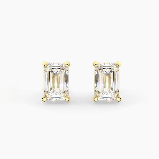 14K Yellow Gold Lab Grown Moissanite Emerald Stud Earring