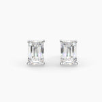 14K White Gold emerald cut moissanite stud earring with push back