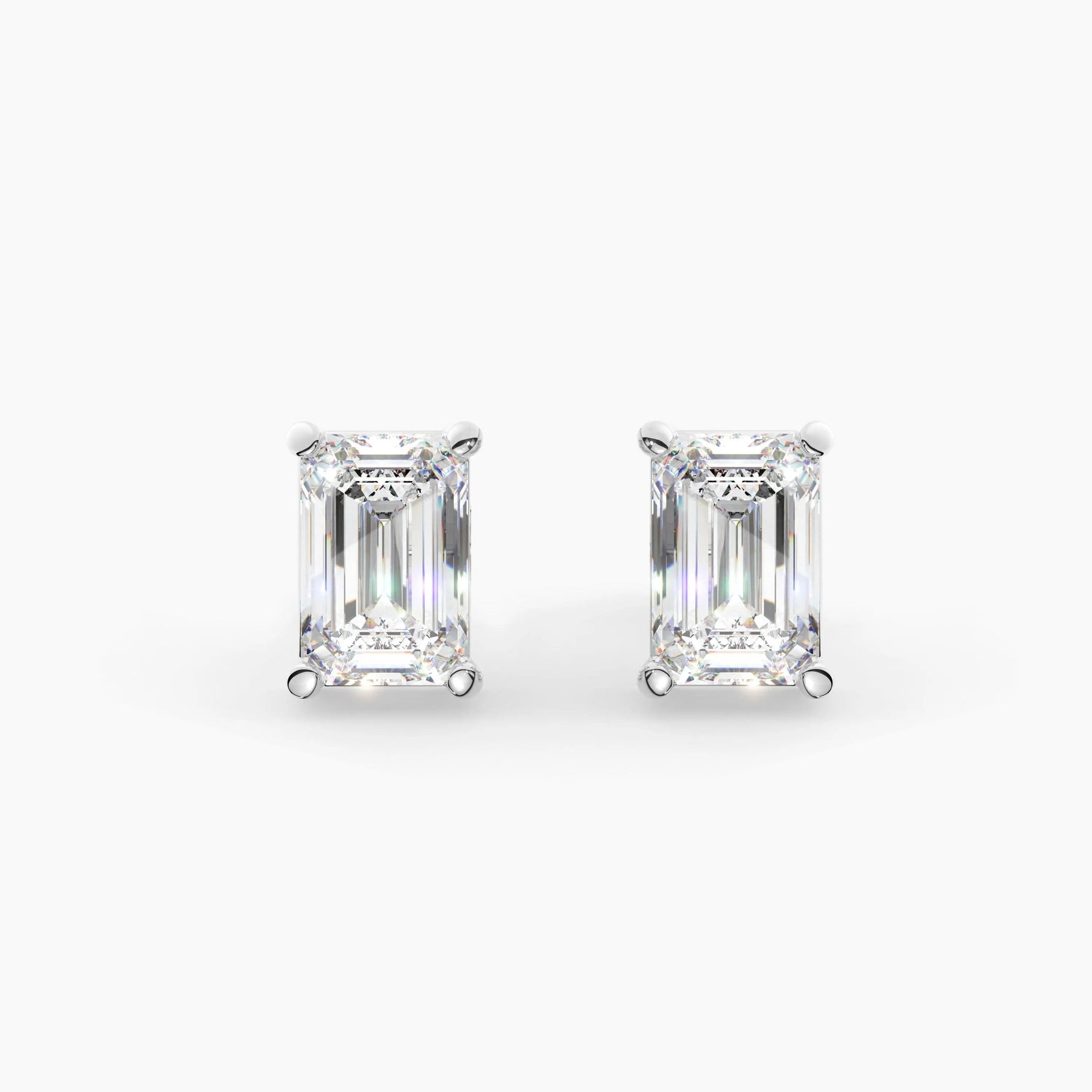 14K White Gold emerald cut moissanite stud earring with push back