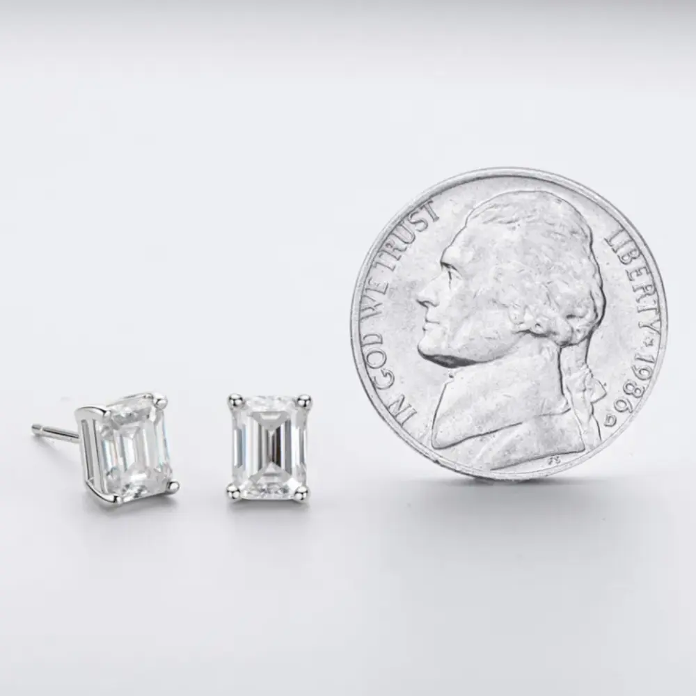 2 CTW Moissanite Stud Earrings | Emerald Cut | D VVS1 | 14K Gold Plated Over Sterling Silver | Adora Fine Jewelry Adora Fine Jewelry