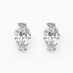14K Solid Gold Lab Grown Moissanite Oval Half Bezel Stud Earrings Adora Fine Jewelry