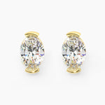 14K Solid Gold Lab Grown Moissanite Oval Half Bezel Stud Earrings Adora Fine Jewelry