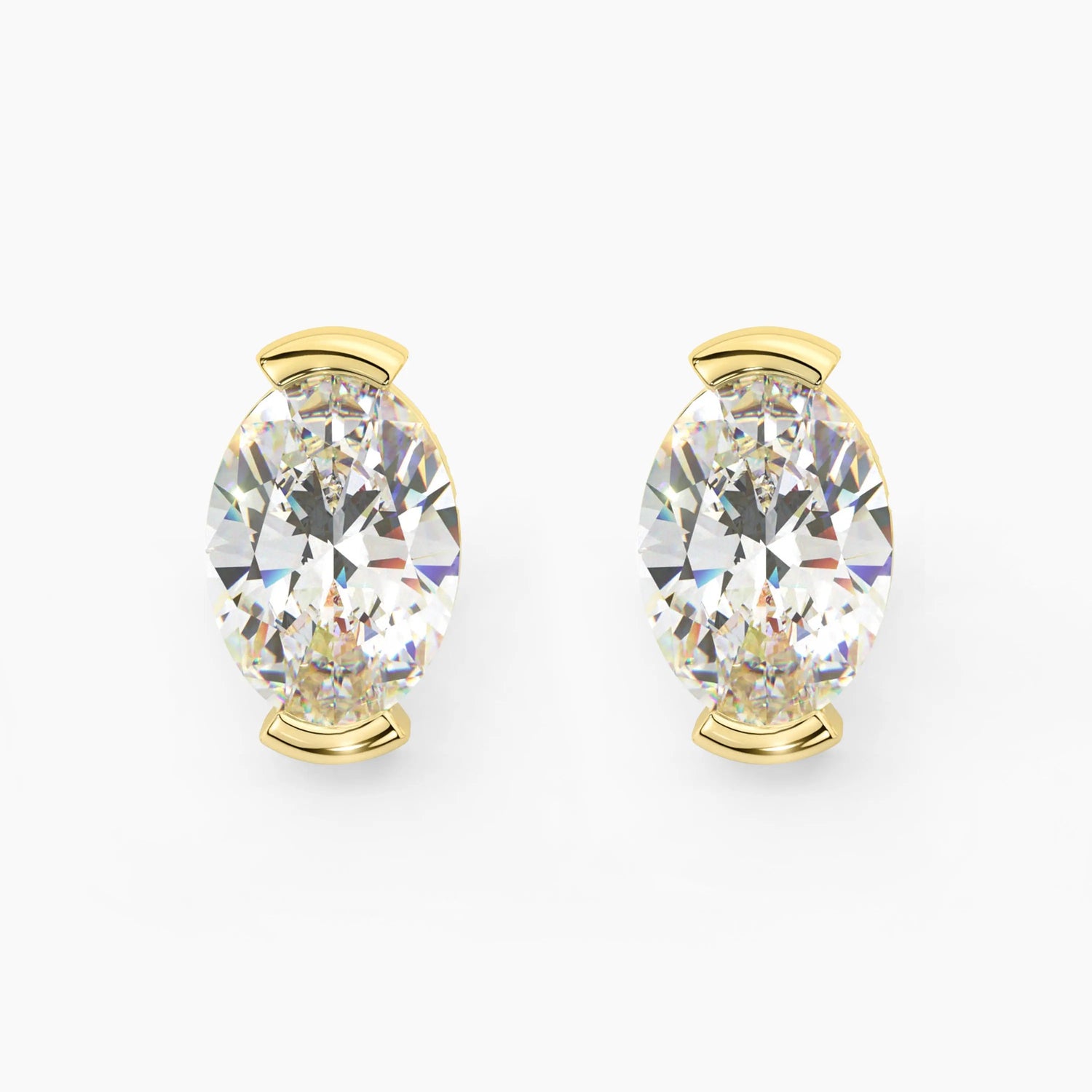 14K Solid Gold Lab Grown Moissanite Oval Half Bezel Stud Earrings Adora Fine Jewelry