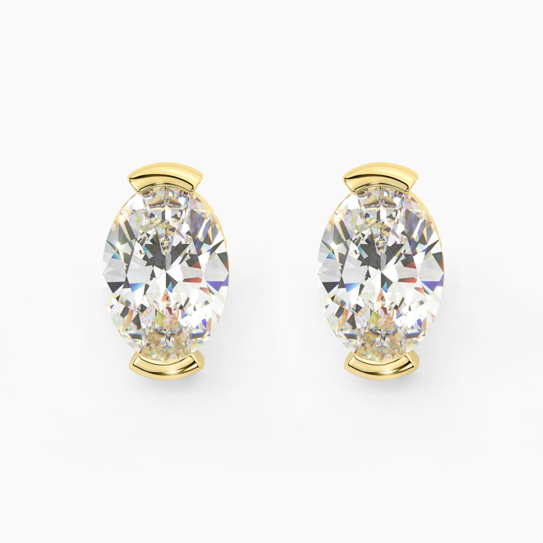 14K Solid Gold Lab Grown Moissanite Oval Half Bezel Stud Earrings Adora Fine Jewelry