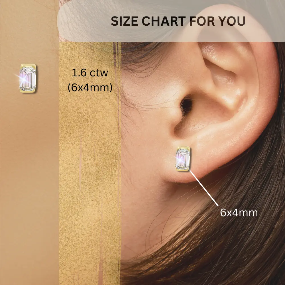 14K Solid Gold Moissanite Emerald Shape Channel Stud Earrings | 6 x 4mm | 1.6 CTW | Screw Back Posts Adora Fine Jewelry