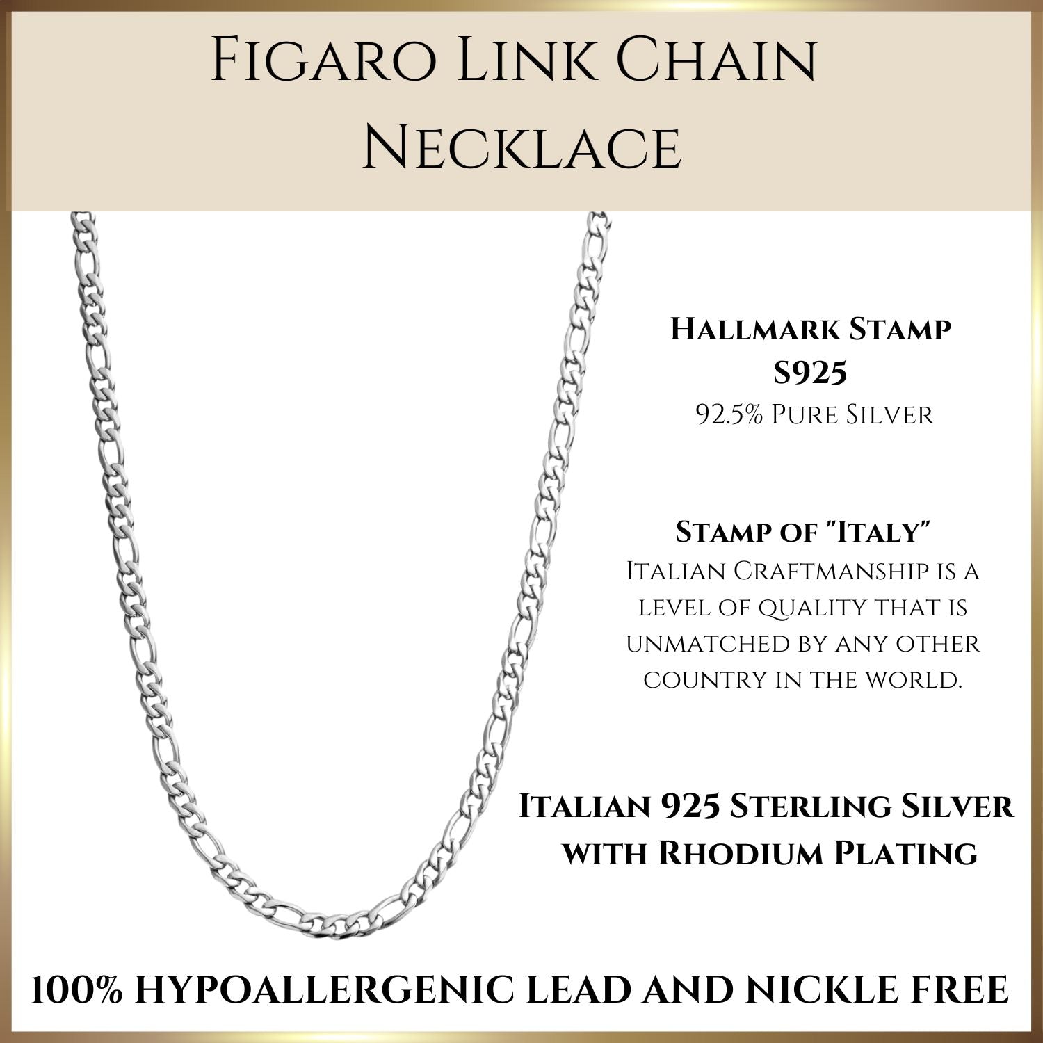 Figaro Chain Necklace | 925 Sterling Silver or 18K Yellow Gold Plated - Adora Fine Jewelry