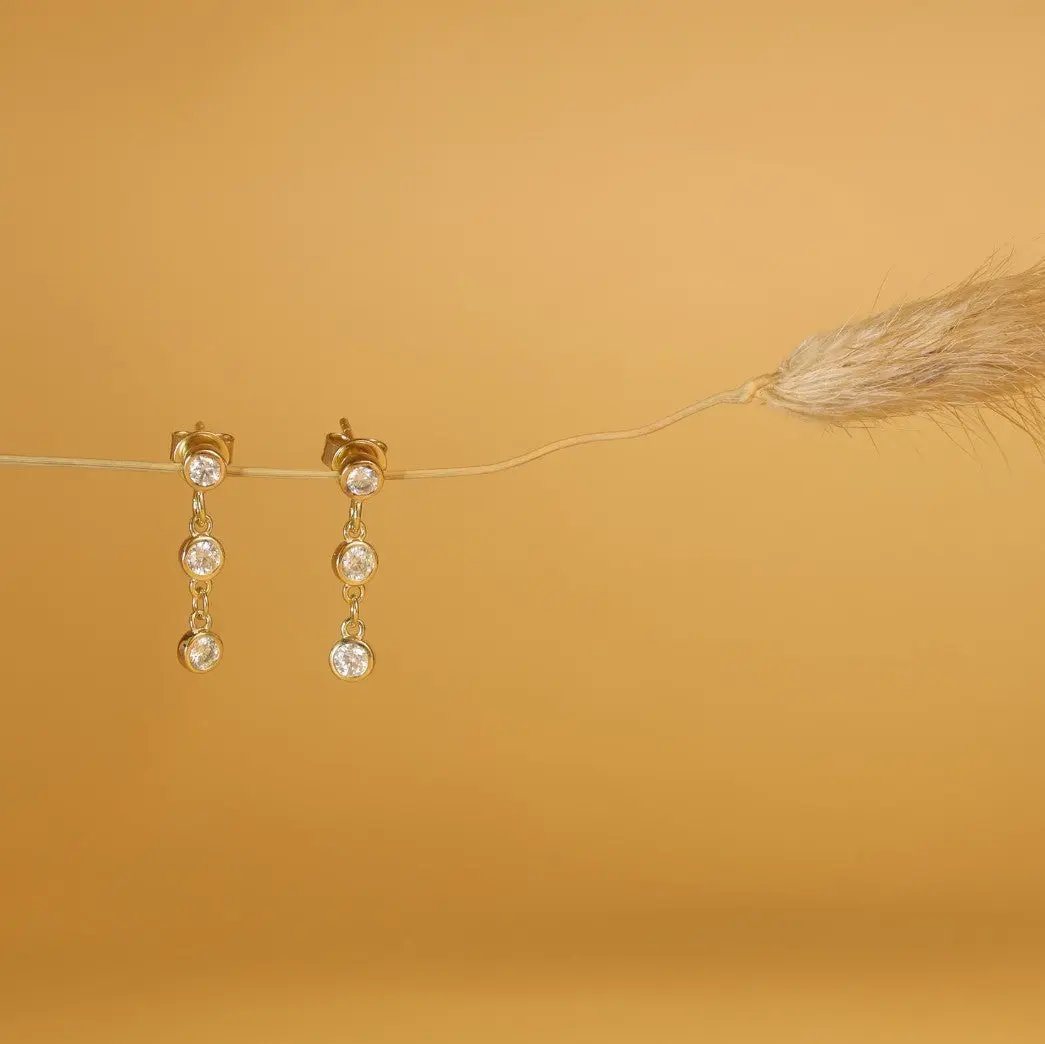 3mm 0.6 CTW 14K Yellow Gold Plated Moissanite Round Cut Drop Earring | Push Back Post Adora Fine Jewelry