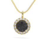 Yellow Gold Sterling Silver Black VVS Moissanite Halo Pendant Necklace