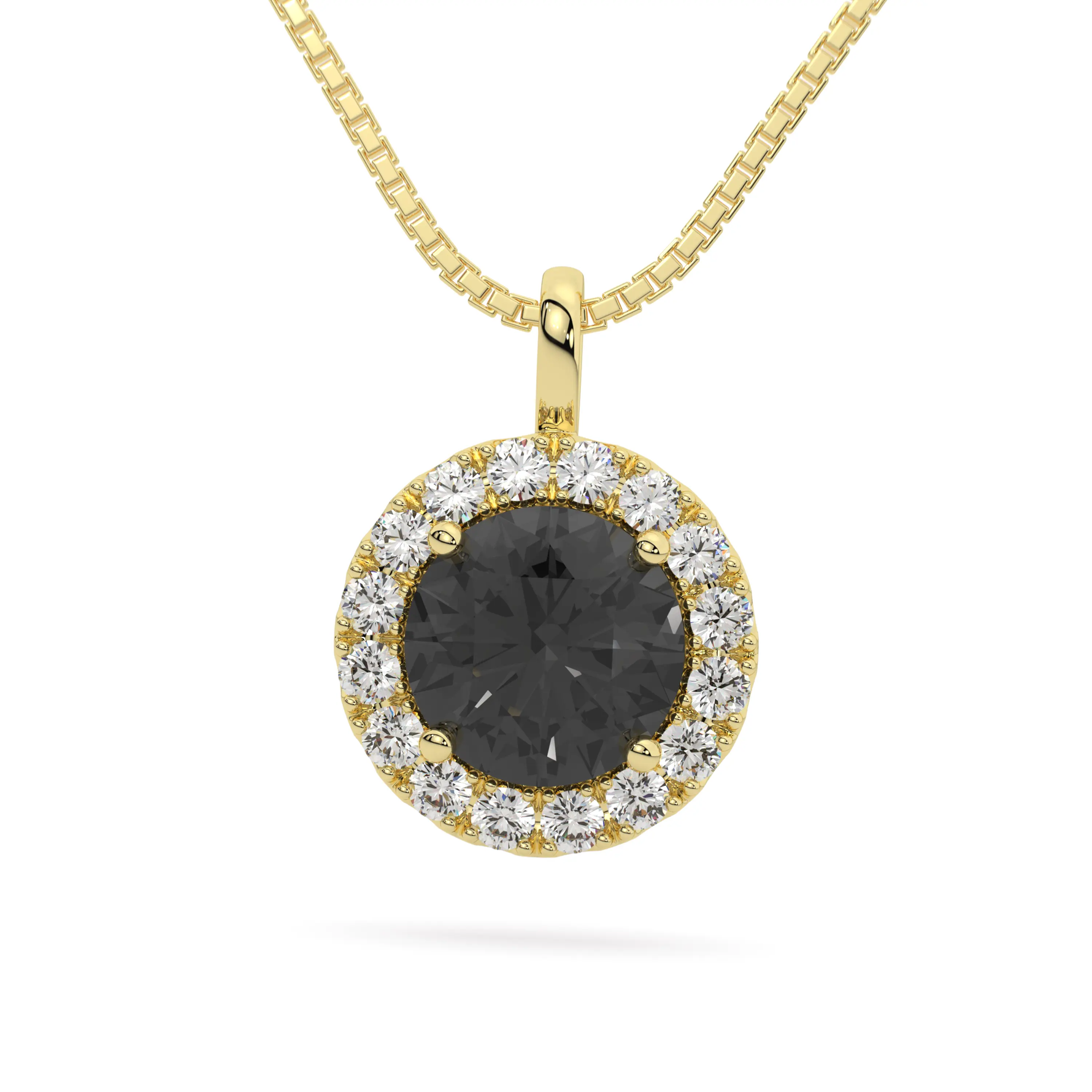 Yellow Gold Sterling Silver Black VVS Moissanite Halo Pendant Necklace