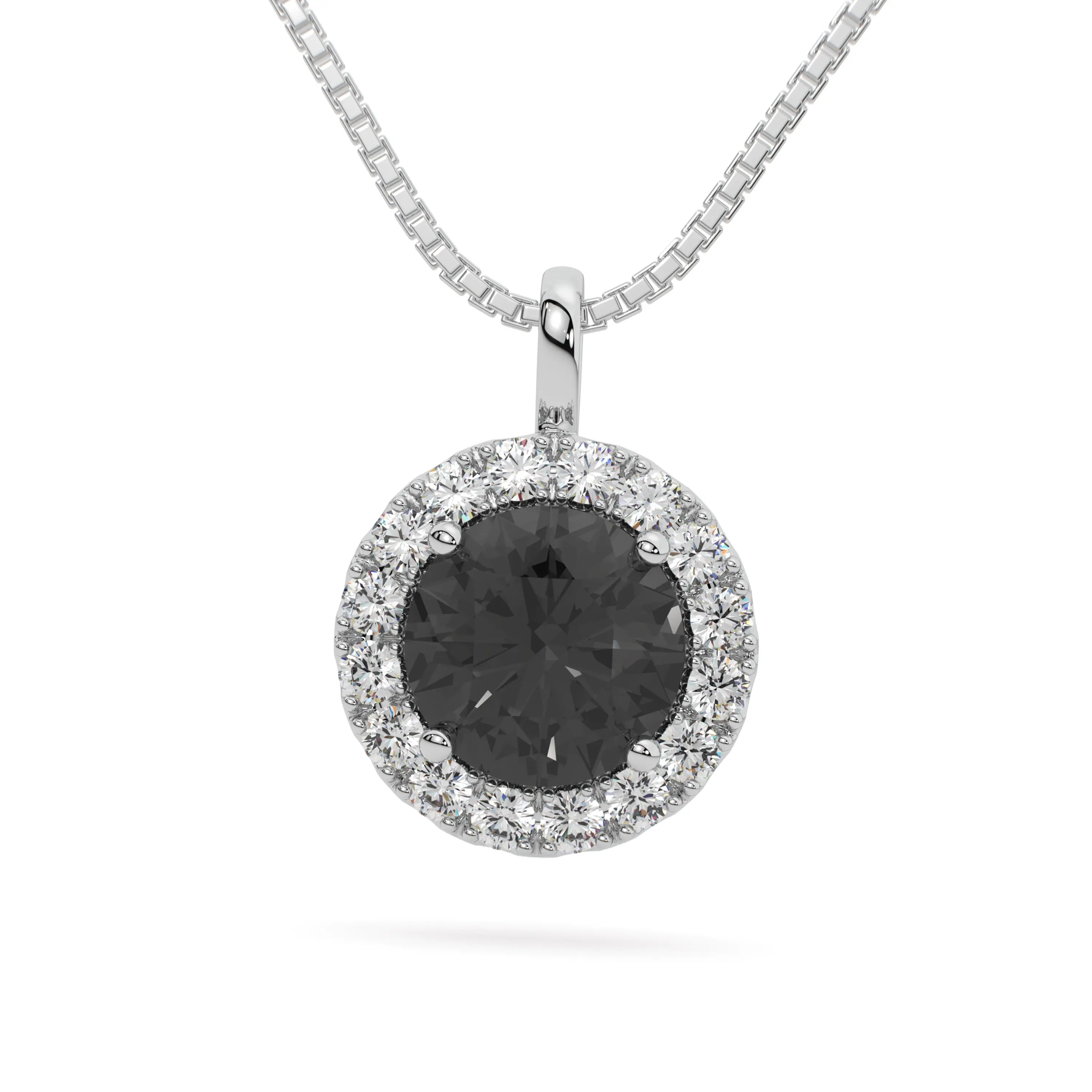 Sterling Silver Blac VVS Moissanite Halo Pendant Necklace