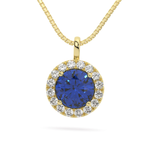 Yellow Gold Sterling Silver Blue VVS Moissanite Halo Pendant Necklace