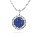 Sterling Silver Blue VVS Moissanite Halo Pendant Necklace