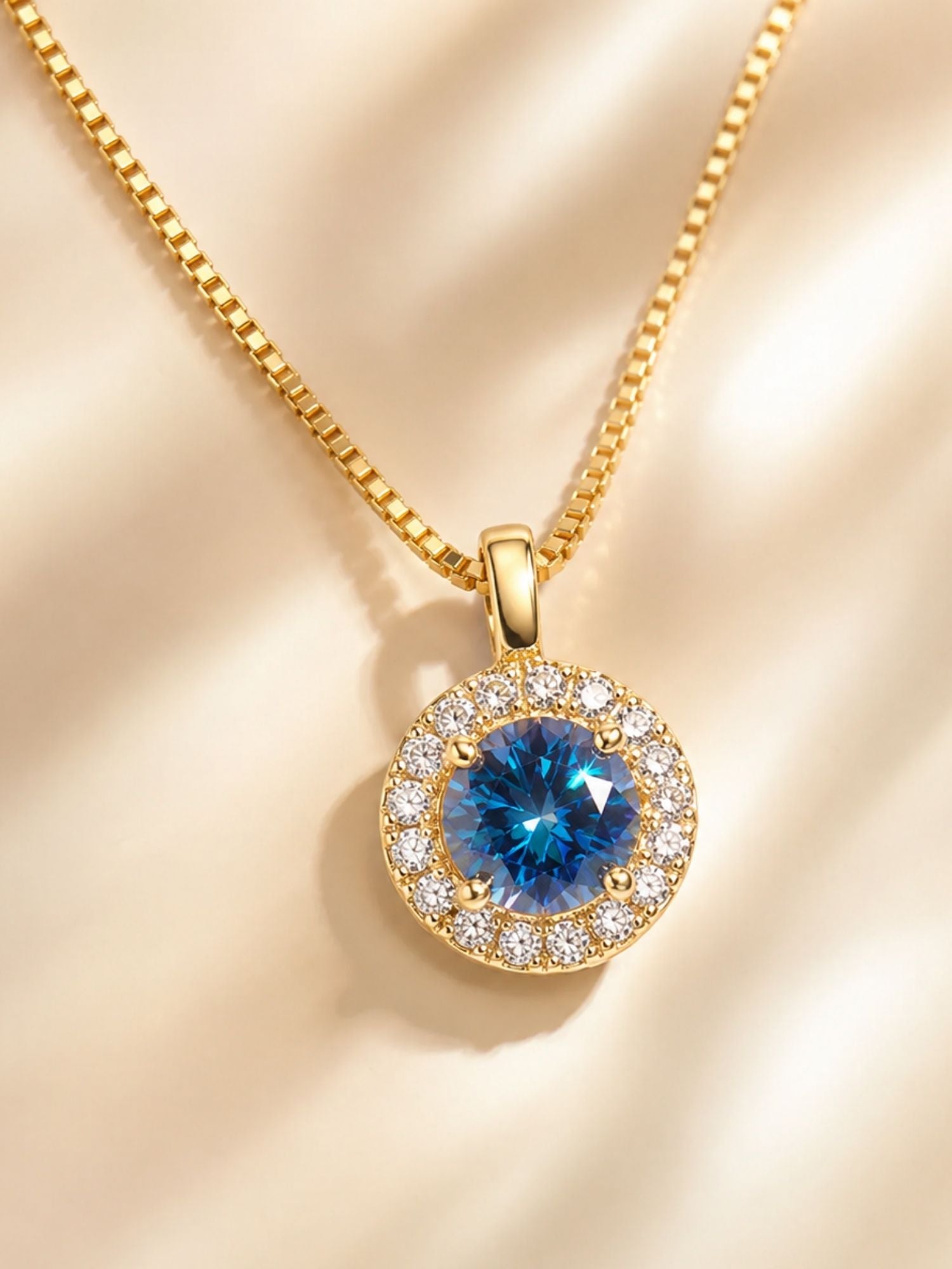 925 Sterling Silver Blue Moissanite Halo Necklace