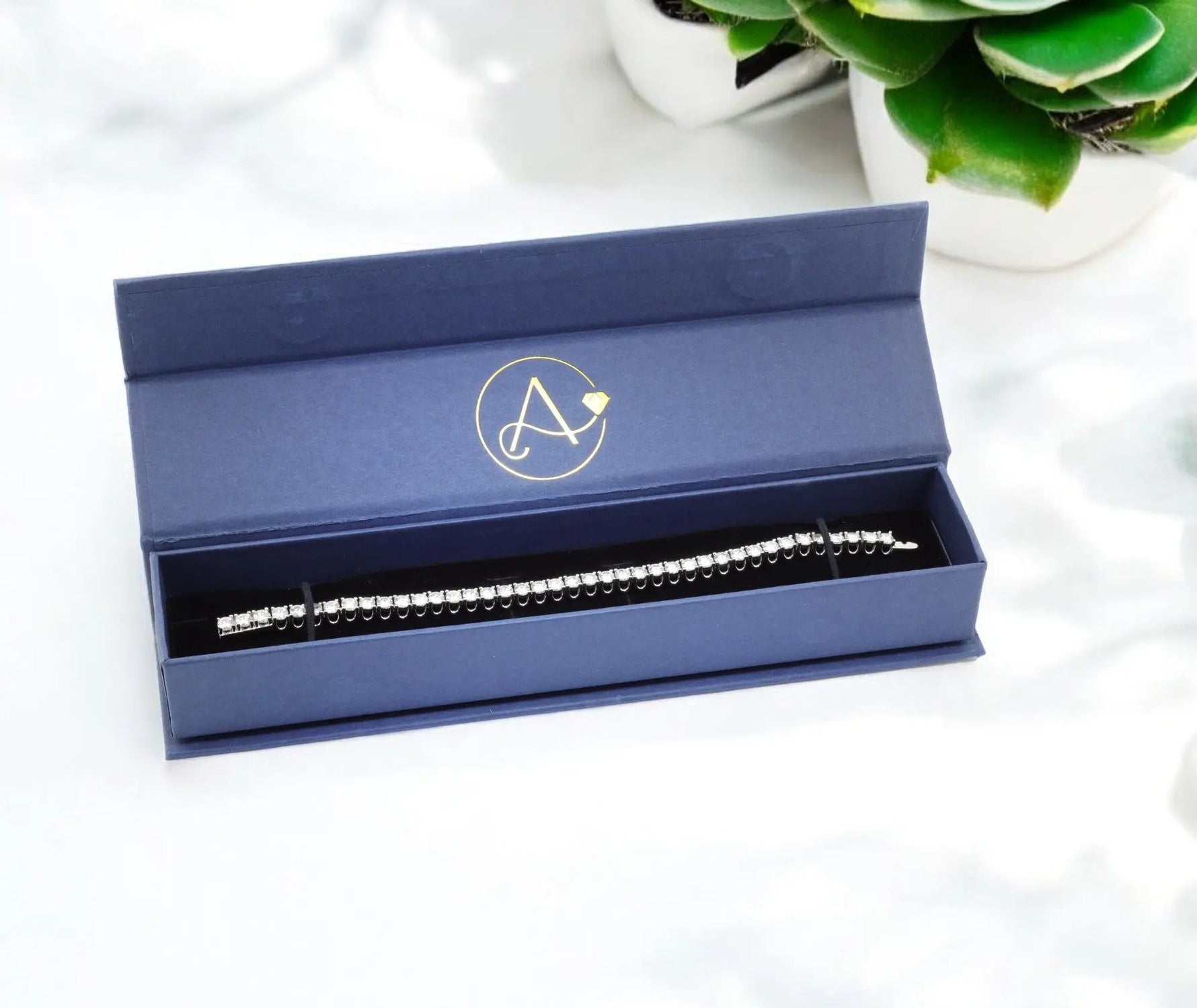 24K Yellow Gold Plated or Rhodium Plated over 925 Sterling Silver Moissanite Classic Tennis Bracelet | Round Cut | Square Setting | 7.0 Inches Adora Fine Jewelry