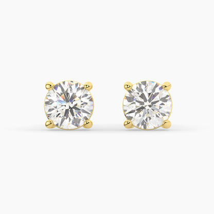 14K Yellow Gold  Lab Grown Moissanite Round Single Gallery Stud Earrings