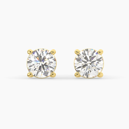 14K Yellow Gold  Lab Grown Moissanite Round Single Gallery Stud Earrings