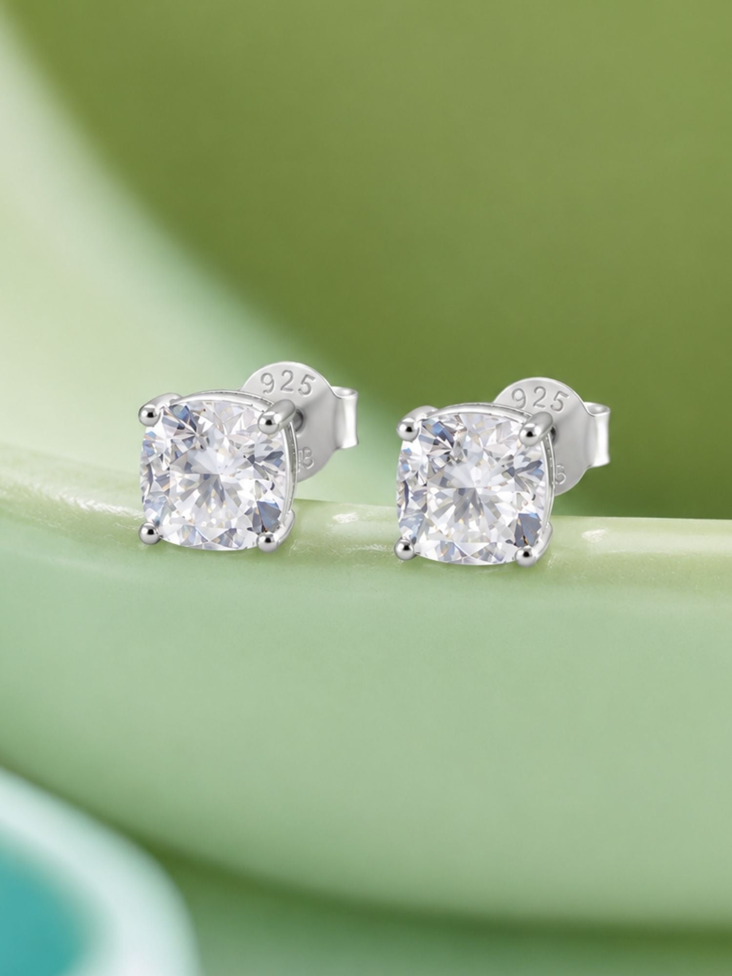 925 Sterling Silver Cushion Cut Moissanite Earrings