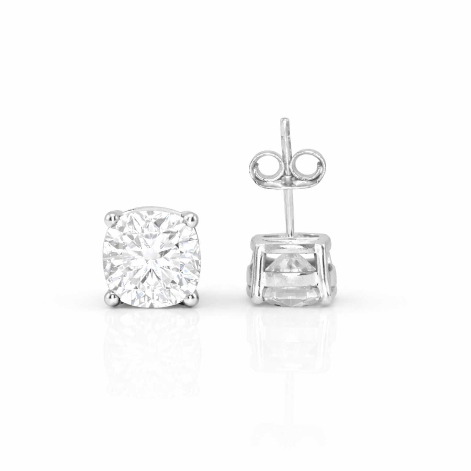 Cushion Cut Moissanite Stud Earrings – 3.00 CTW | 6.5 mm | VVS1 D Color | Push Back | Diamond Alternative | Rhodium or 18K Gold Plated Sterling Silver